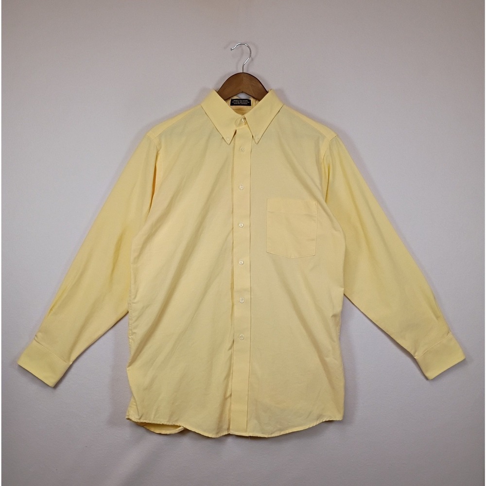 Classic Preppy Bill Blass Mens 15.5 32/33 Yellow Wrinkle Free Oxford Shirt